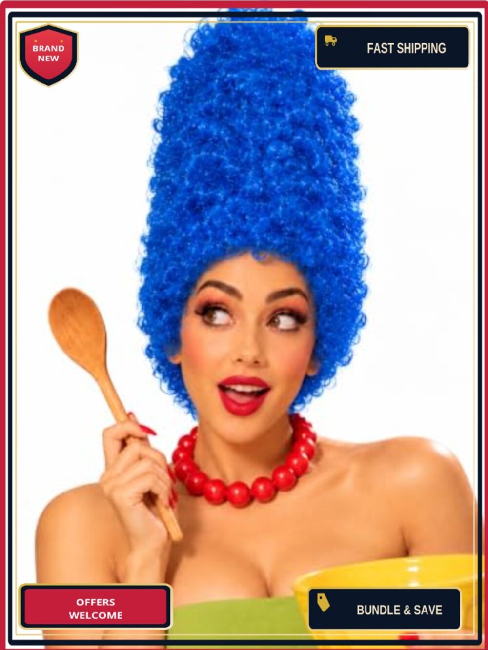 Blue Curly Wig with Top Hat Halloween Cosplay Costume Accessory